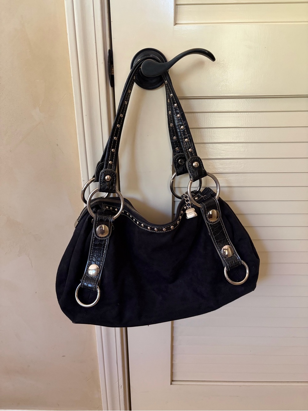 Vintage Y2K black suede leather purse Kathy Van Zeeland.